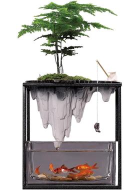 绿植盆栽小鱼缸造景地柏文竹摆件