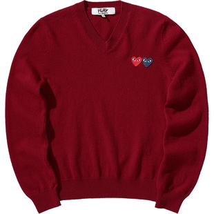 IT CDG PLAY COMME des GARÇONS川久保玲女装V领针织衫爱心缝饰