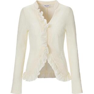 商场同款糖力 春秋季长袖拼接荷叶边浮雕欧根纱蕾丝衫开衫上衣女