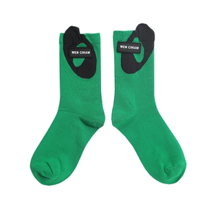WENCIHAM 22秋冬绿色O型字母黑标机能风运动中筒袜子男女ins潮袜