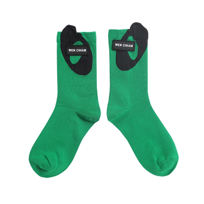 WENCIHAM绿色O型提花男女中筒袜