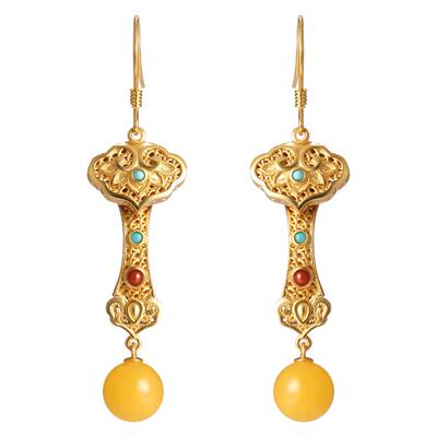 非遗花丝镶嵌如意多宝银鎏金耳坠