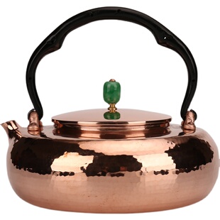萍水相逢纯手工铜壶纯铜烧水壶扁平型紫铜茶壶0.9L复古商务礼品