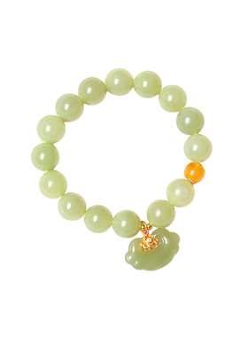 天然和田玉青黄口圆珠原创搭配款单圈手链女款玉石设计款手串饰品