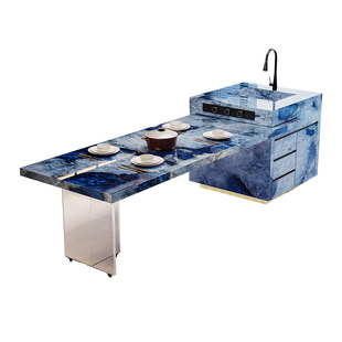 意式极简奢石岩板岛台餐桌一体家用开放式厨房高端导台可伸缩定制