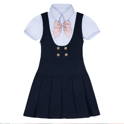 中牌清川女高收腰显瘦甜美jk制服绀色连衣裙夏季学院风衬衫套装