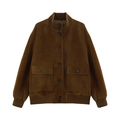 哑光羊麂皮复古立领皮衣