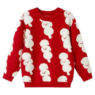 小番薯potatokids加厚卫衣女款儿童秋冬连帽宝宝男童新年红色上衣