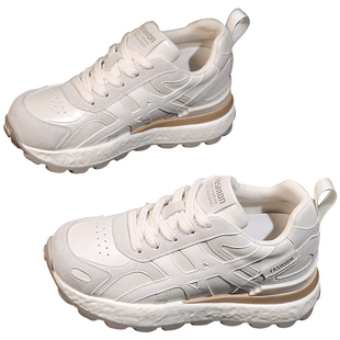 内增高老爹鞋女春季新款2026年超火透气真皮休闲运动厚底阿甘小白