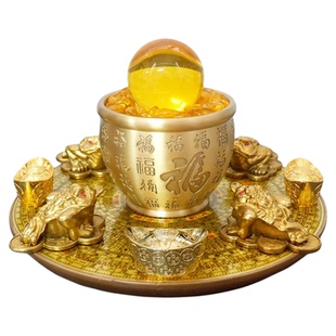 黄铜金蟾吐宝聚财阵招财摆件百福缸家中客厅财位门店铺公司办公室