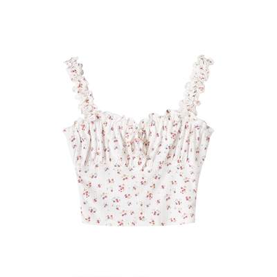 玫瑰来信Uena胸前抽绳碎花吊带