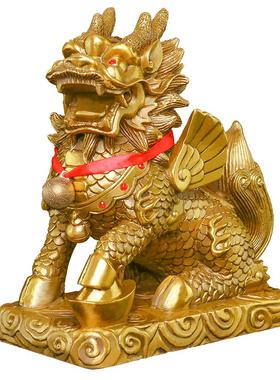 玄关结善念慈阁黄铜客厅麒麟摆件
