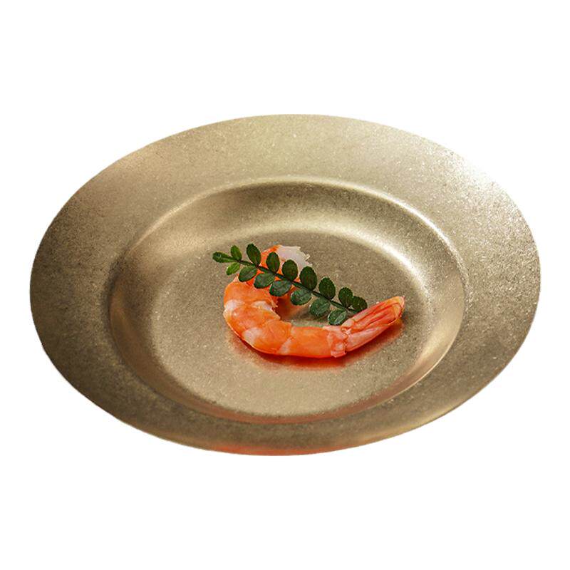 美式复古金色餐盘圆盘意面盘