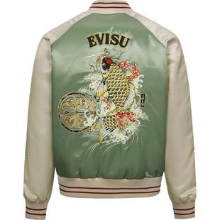 EVISU 福神男鲤鱼刺绣加厚棒球服横须贺外套飞行夹克