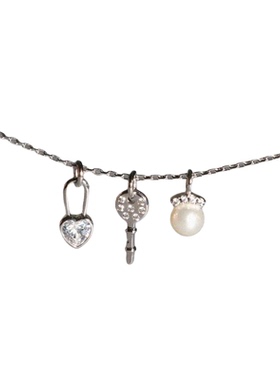 s925爱心锁头钥匙珍珠多吊坠项链