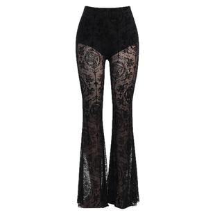 wannathis黑色蕾丝套装性感舞蹈喇叭裤网纱辣妹透明上衣heels舞服