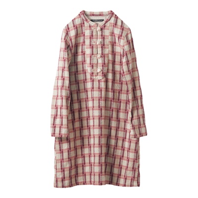 女式纯棉磨毛格子裙红色格连衣裙