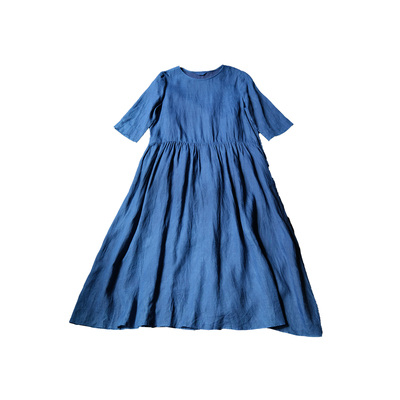 远家草木蓝染苎麻花朵连衣裙