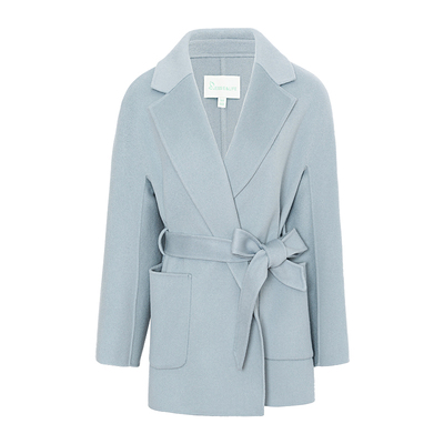 JESSIE系带收腰绵羊毛毛呢大衣