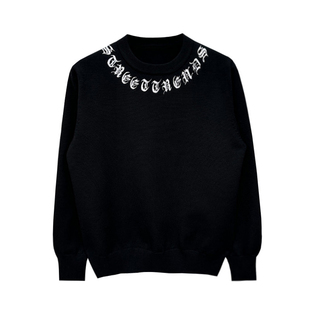 yomobrother复古字母印花修身针织衫男款 高级黑色圆领毛衣冬季男