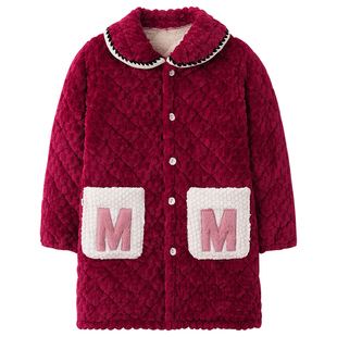 秋冬单件睡衣女加绒家居服外穿珊瑚绒上衣中长可外包臀部上身外套