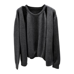 灰色毛衣外套2025新款宽松慵懒风加厚针织吊带开衫两件套上衣秋冬