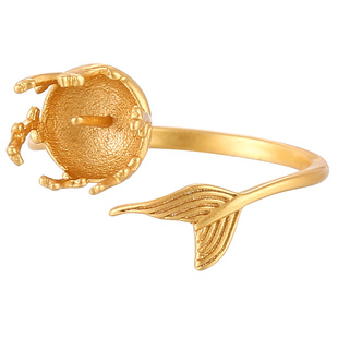 镀18K金珍珠diy针式戒指空托女 日韩轻奢古法金翡翠戒托空托配件