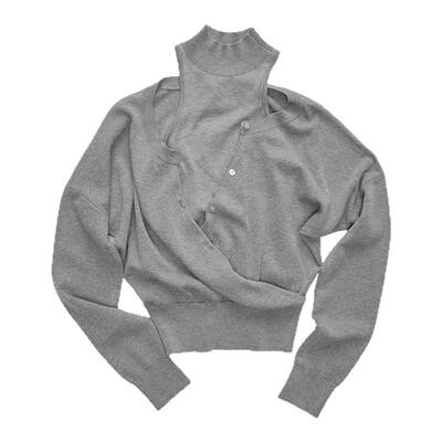 1JINN STUDIO 醋酸山羊绒假两件拼接背心开衫女慵懒感小高领毛衣