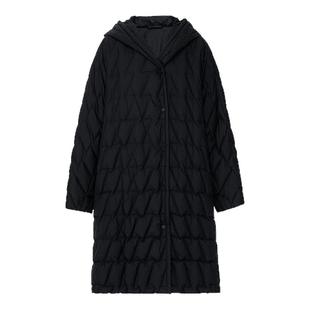 【进口面料】AUM噢姆2026年春季新款黑色直筒连帽绗缝羽绒服女款