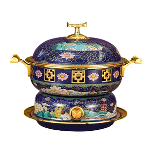 景泰蓝铜火锅电火炉小火锅小型商用紫铜插电铜锅家用加厚纯铜锅具