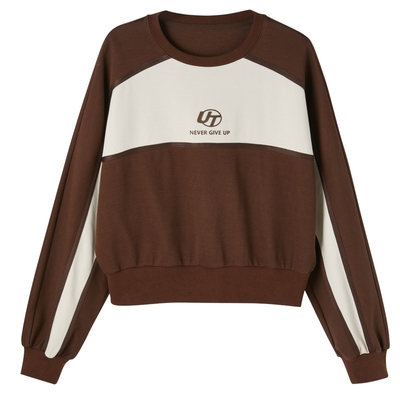 U/TI拼色廓形撞色卫衣女立体感短款长袖休闲上衣尤缇时尚春季新款