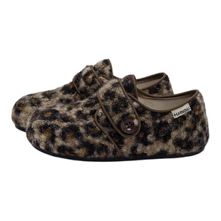 环球豹纹加绒毛毛勃肯鞋女新款冬季保暖魔术贴鞋子百搭休闲二棉鞋