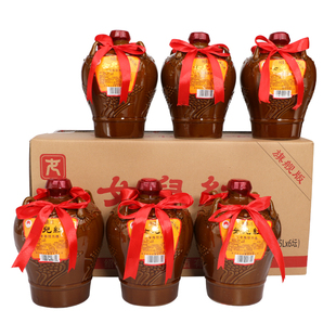 绍兴黄酒女儿红三年陈手工陈酿加饭酒 1.5L*6陶坛装花雕酒