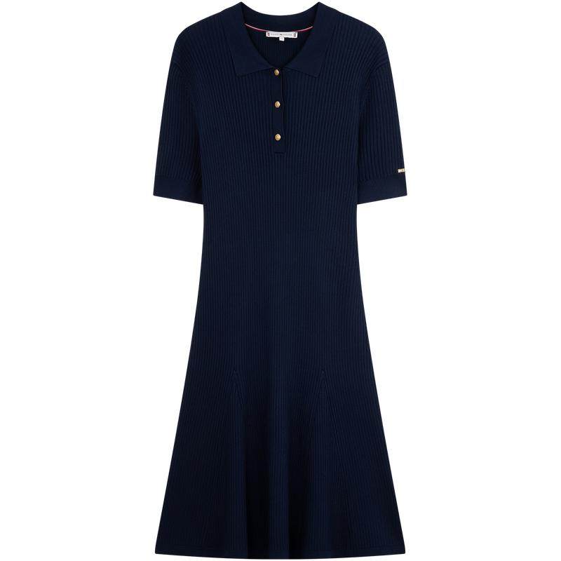 Tommy女装肌理POLO领修身连衣裙