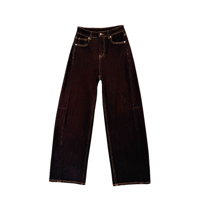 版型夸爆~咖色加绒弯刀牛仔裤女秋冬2025新款直筒宽松显瘦阔腿裤