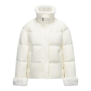 森马羽绒服女防风防水宽松白色2024冬季新款拼接仿兔毛立领外套潮