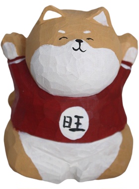 旺旺柴犬手工木雕小狗摆件