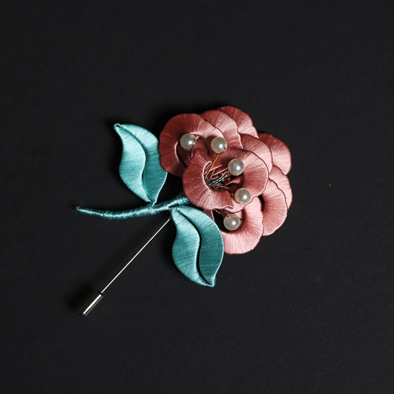 康乃馨花胸针缠花材料包汉服旗袍胸花丝光绒线免剪卡纸免劈线手工