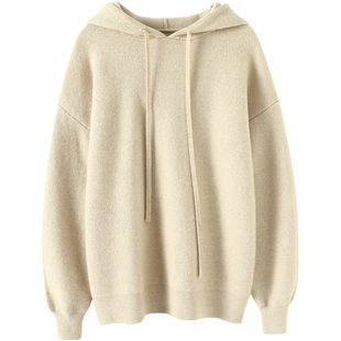 启超气质重现！加厚四平针连帽羊绒衫100纯羊绒女卫衣毛衣慵懒风