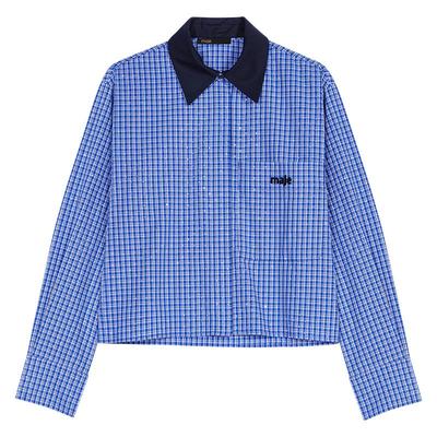 Maje法式时尚蓝白格子短款衬衫