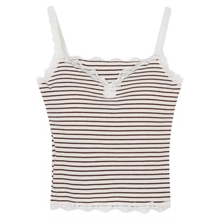 馨帮帮Bra 纯欲蕾丝边吊带背心女夏季内穿外搭带胸垫美背打底上衣