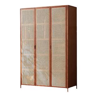 日式实木藤编衣柜小户型家用三门储物柜诧寂风复古民宿酒店衣橱柜