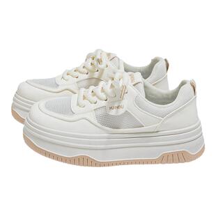 环球网面透气小白鞋女夏季2026新款百搭厚底配裙子学生休闲板鞋子