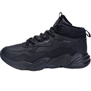 特步棉鞋男鞋冬季加绒保暖加厚皮面高帮休闲鞋子男士运动鞋男款