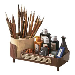 毛笔收纳盒书法桌面布置家用书房古风桌面笔筒墨水镇纸砚台置物架