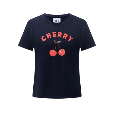 LILY字母印花撞色圆领简约T恤