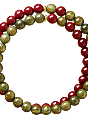 普陀山天然老绿檀朱砂手串双圈