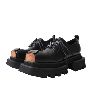 PJH 原创 中性风粗跟皮鞋 方头猪嘴鞋深口英伦风德比鞋 男女同款