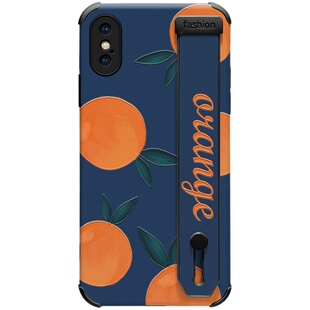 腕带支架适用苹果x手机壳仿皮iPhone8plus保护套橘子可爱ip7网红新款8镜头全包xr防摔xs女款个性se2创意潮牌x