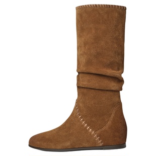 millies妙丽靴子女2025冬季新款长筒复古堆堆靴西部靴美拉德加绒